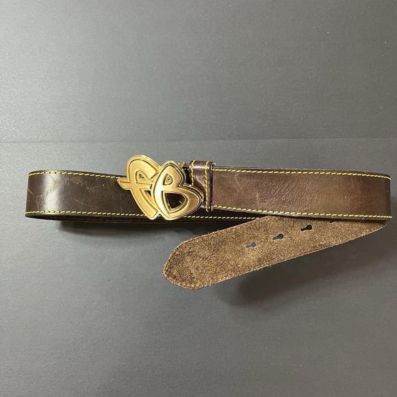 Vintage Fubu Genuine Leather Belt Large Gold FB Logo Buckle Size XL Brown 90s